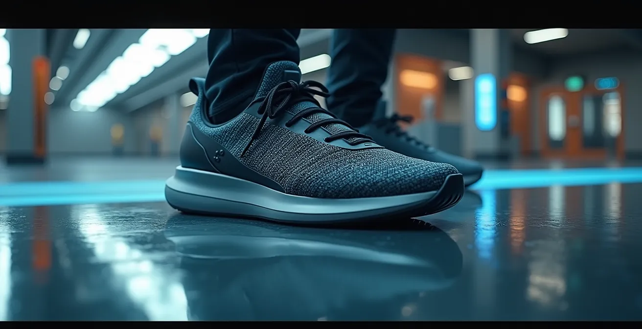 Concept futuriste de baskets homme à scratch avec matériaux intelligents et design épuré